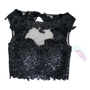 JOVANI Black Mesh Embroidered Fitted Sequin Sexy Whimsigoth Crop Top‎ NWT Sz 2